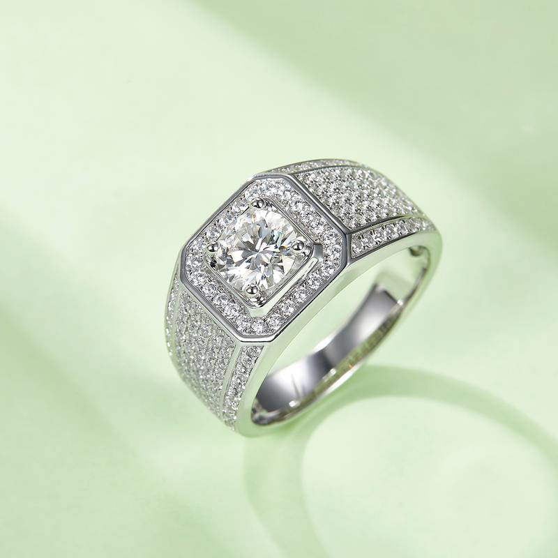 文军款S925银镀白金MoissaniteMen's Ring1ctD级